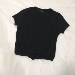 Black Short Sleeve Knit Tie Top